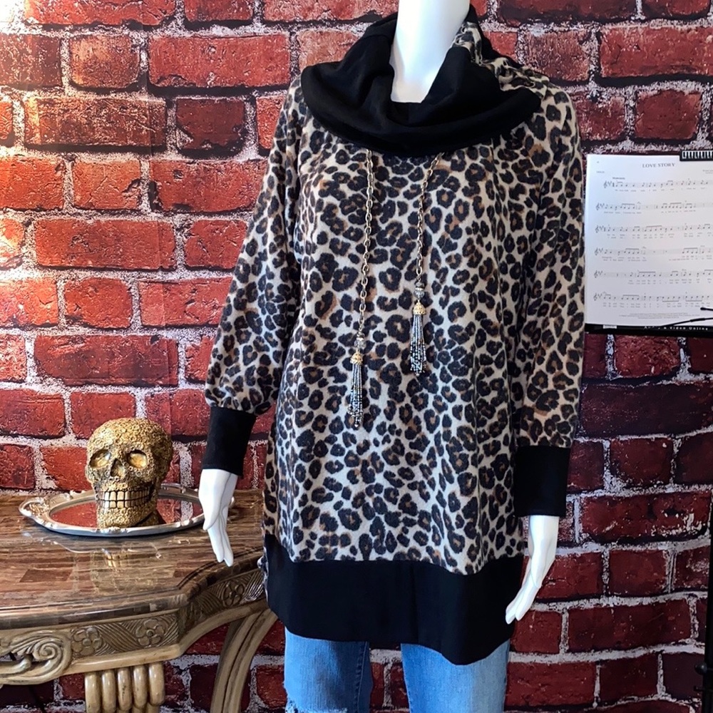 NWT Leopard Print Cowl Neck Sweater